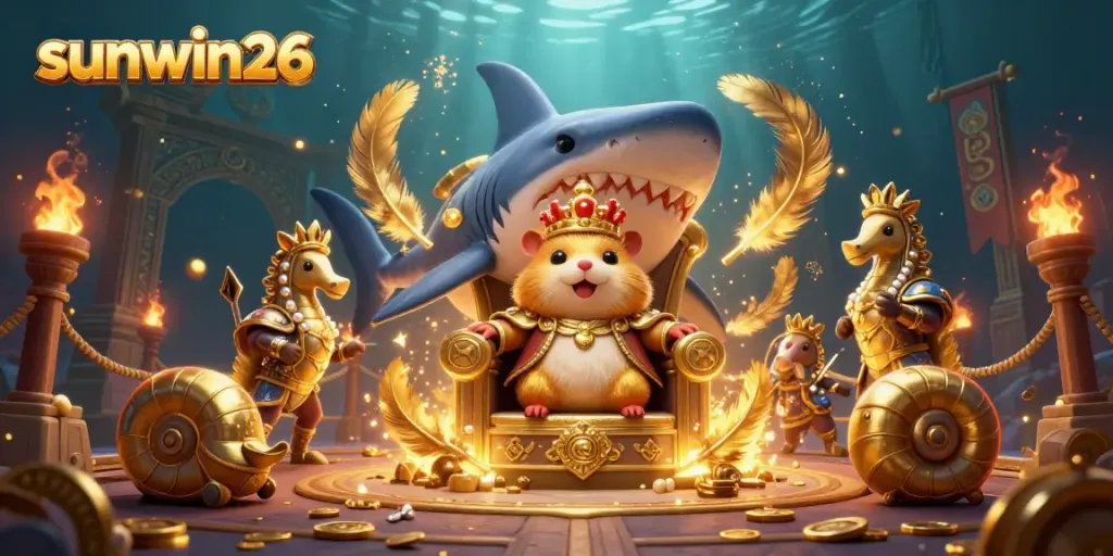 Engage in thrilling gameplay at sunwin26, where a golden hamster king reigns within an underwater casino arena.