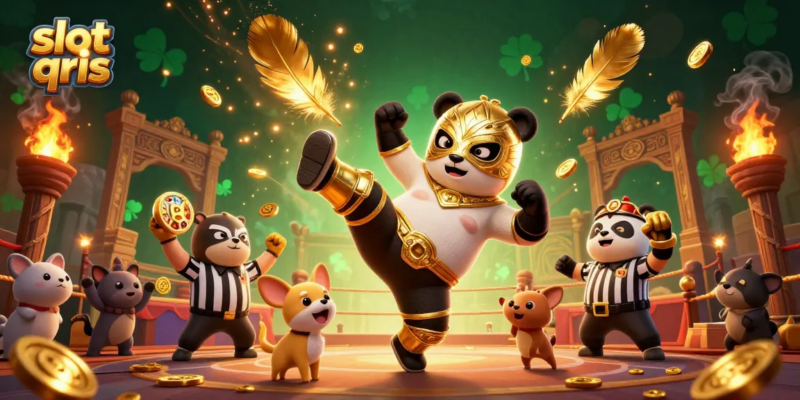 Experience the excitement of slot qris with a dynamic 3D illustration featuring unique characters and casino elements.