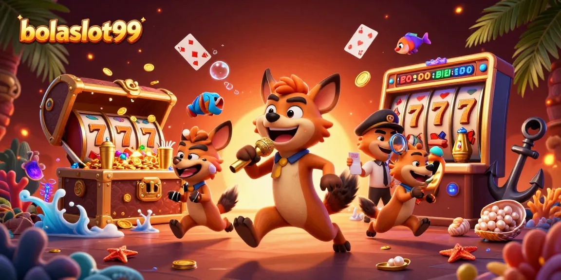 Catch the excitement at bolaslot99 with hyenas in a casino, golden treasures, and gaming action.