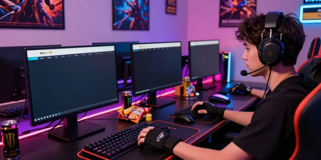 Tampilan permainan online di totowin88 dengan pengguna serius dan suasana gaming yang seru.
