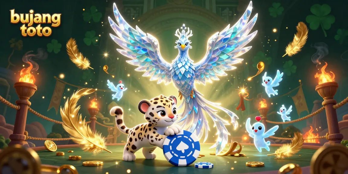 Menangkan permainan di bujang toto dengan ilustrasi 3D menarik dari phoenix es dan chip poker yang menari.