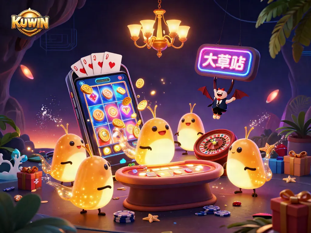 KUWIN casino glowworms light up a vibrant cave with exciting slot game elements.