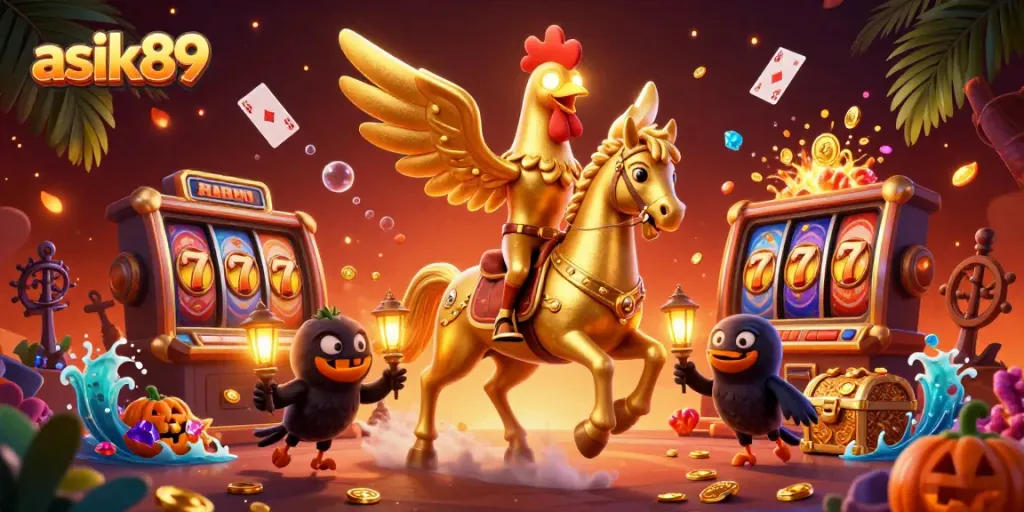 Experience the thrill of winning with asik89 in a vibrant casino scene featuring unique characters.