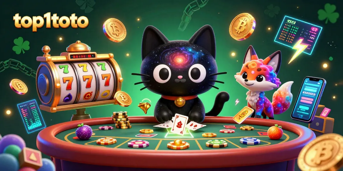 Experience thrilling gameplay with top1toto at a cosmic casino, featuring a black hole cat enchanting players with golden chips.