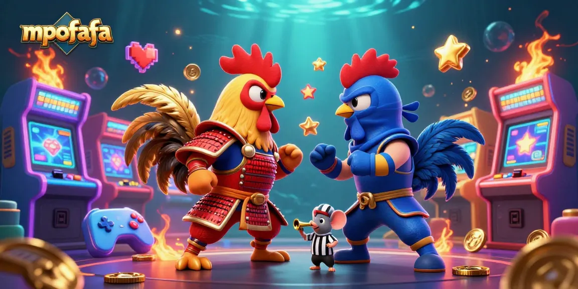 Engage with mpofafa through dynamic casino-themed rooster duel showcasing thrilling gaming elements.