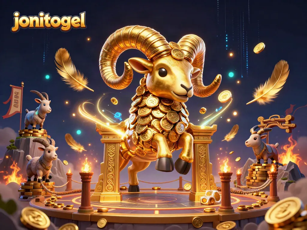 Win big with jonitogel while the golden ram charges through a mystical betting arena.