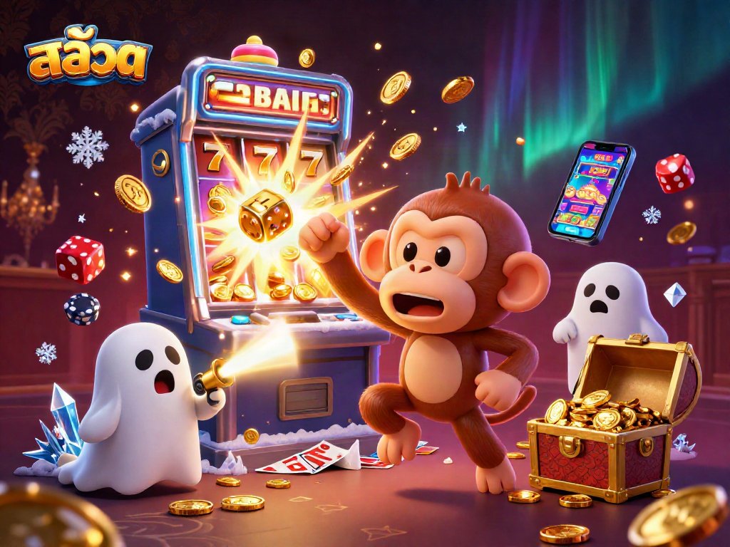 Experience the thrill of สล็อต with vibrant characters in a bustling casino scene.