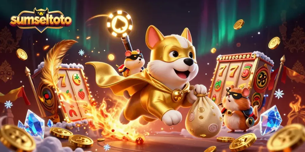 Sumseltoto highlights thrilling slot gaming with a dynamic superhero scene, showcasing big wins.