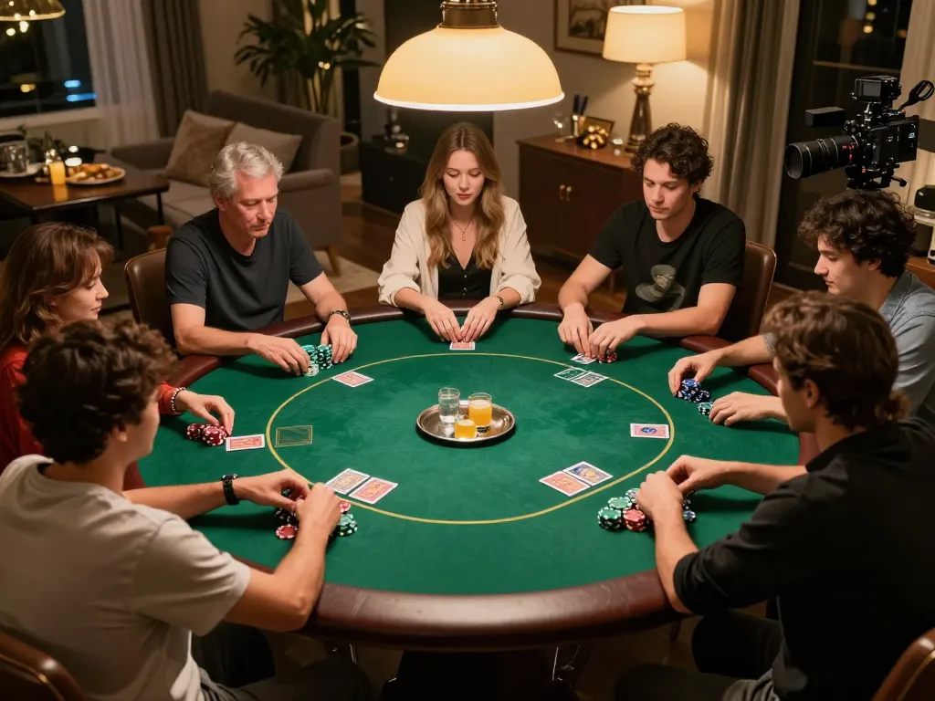 Action-packed poker game with sunwin players engaged in strategic gameplay around a green felt table.