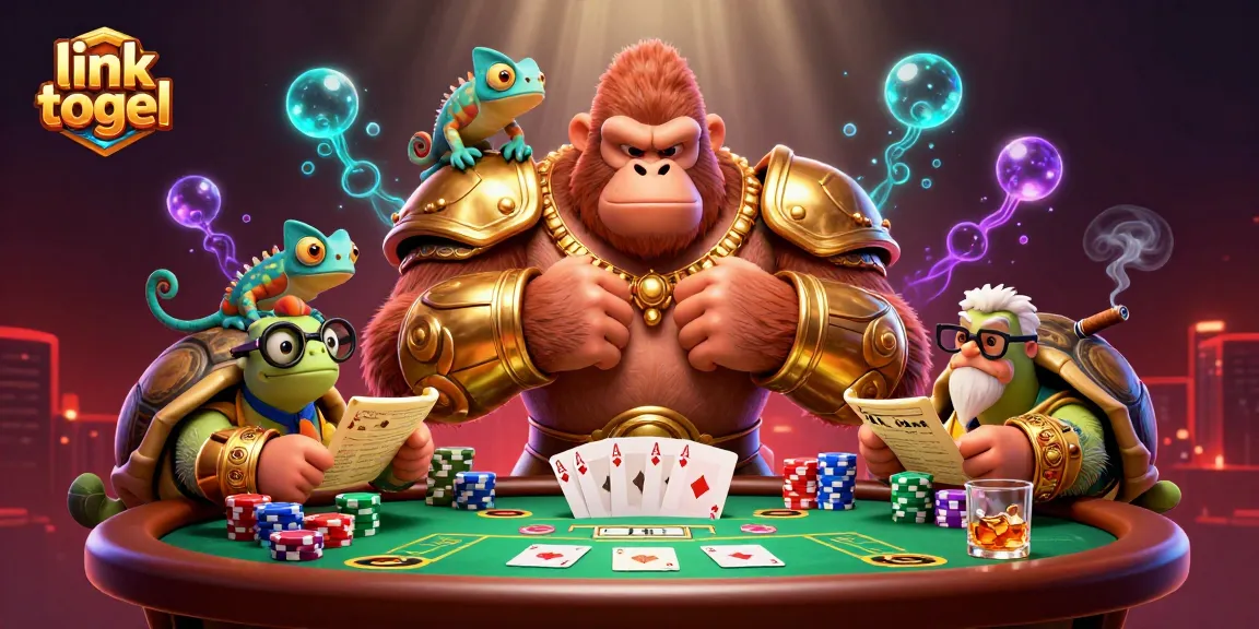 Engage with link togel in this vibrant scene featuring a powerful gorilla king and colorful characters.