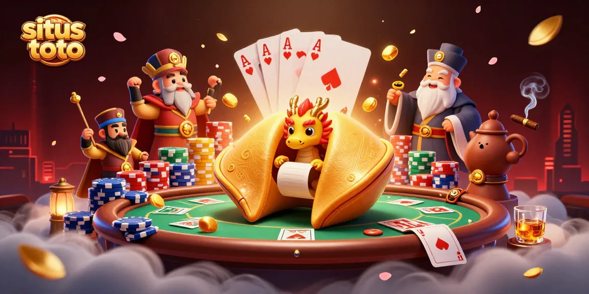 Permainan situs toto dengan kartu poker, keberuntungan mengalir dalam ilustrasi 3D menawan.