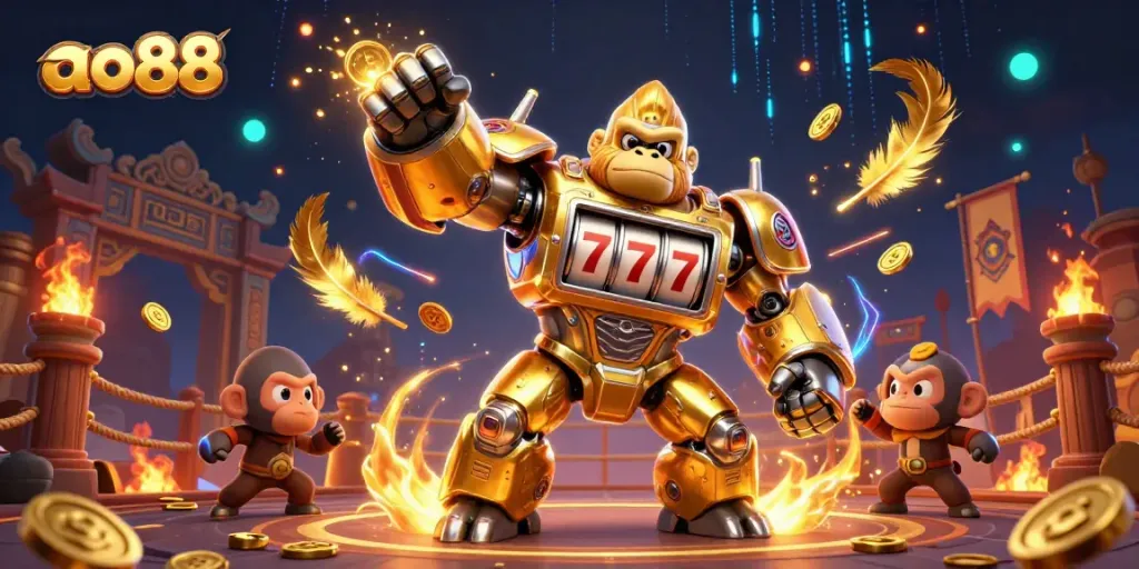 Experience ao88's dynamic gaming realm with a golden mech and explosive wins!