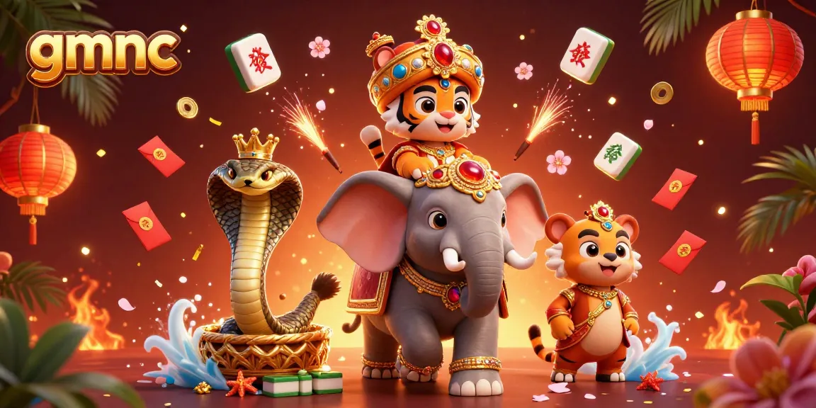 Experience excitement with gmnc in vibrant casino scenes featuring cartoon Indian maharaja on jeweled elephant.
