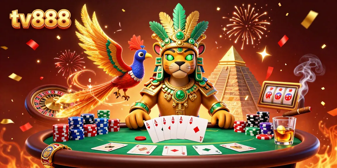 Experience the thrill of winning at tv888 with vibrant casino elements and engaging 3D characters.