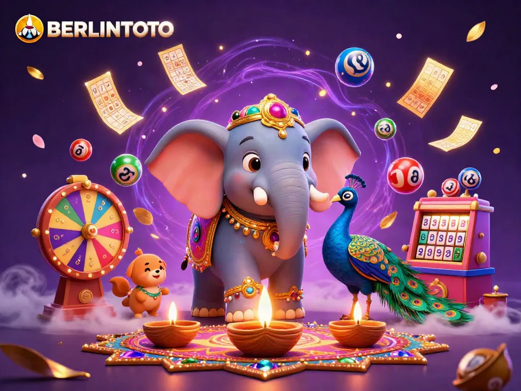 Experience the excitement of BERLINTOTO with vibrant illustrations of games and characters showcasing dynamic casino elements.