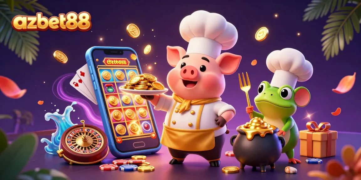 Join the excitement of azbet88 with a lively 3D casino scene featuring winning elements and vibrant characters.