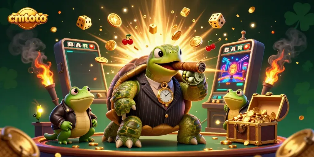 Permainan slot cmtoto yang mendebarkan dengan jackpot melimpah dan suasana kasino yang hidup.