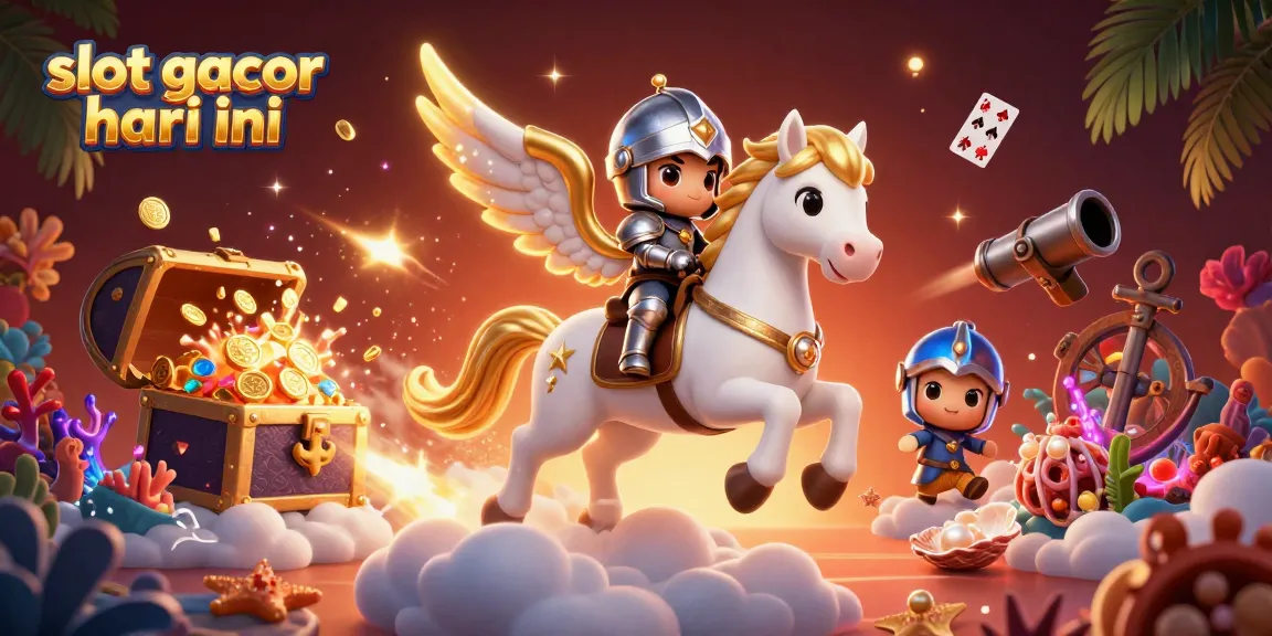 Experience the thrill of slot gacor hari ini with this dynamic illustration featuring a gallant knight on a celestial steed amidst treasure-rich casino elements.