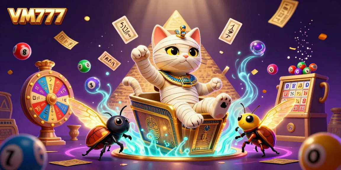 Experience thrilling gaming with VM777’s pyramid casino scene featuring Egyptian characters and dynamic game elements.