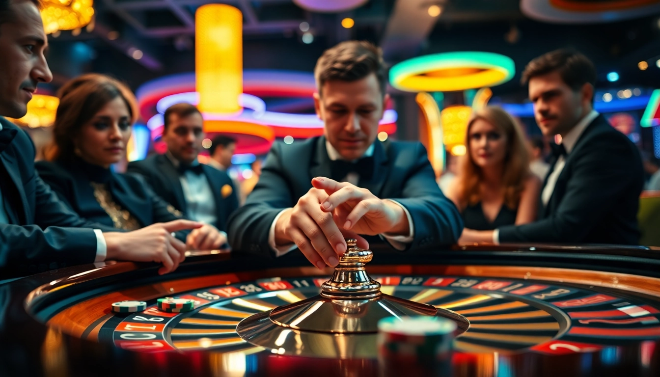 Arus Hoki bermain di meja roulette dengan dealer profesional dan suasana kasino yang cerah.