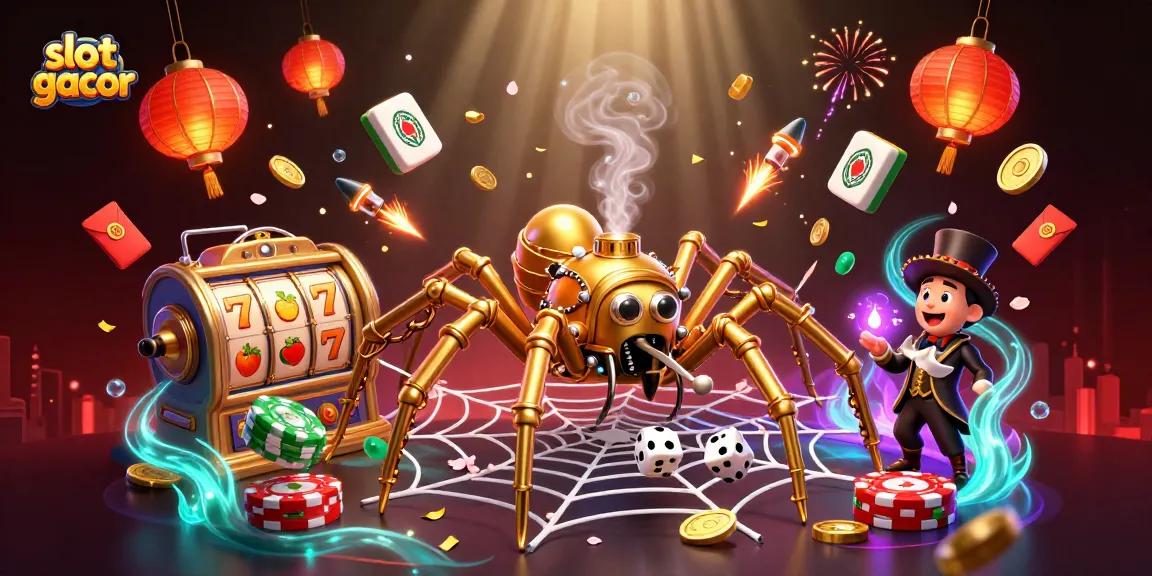 Experience the thrill of slot gacor with a steampunk spider and dynamic casino elements.