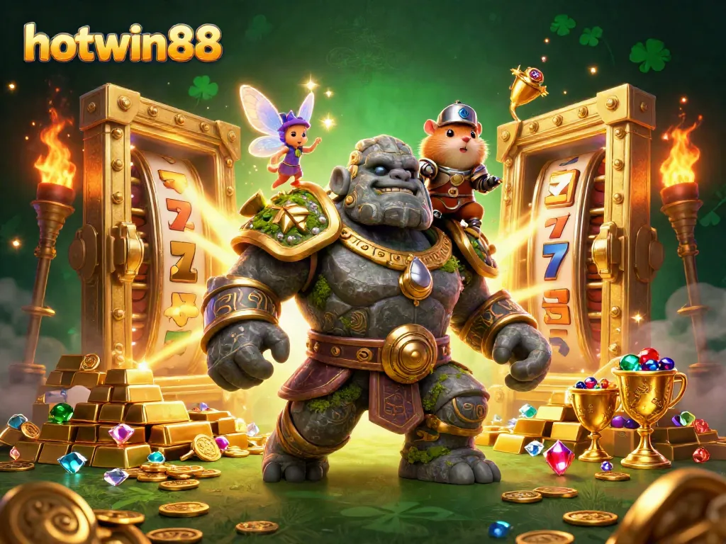Experience the thrill of hotwin88 casino with ancient guardian and fairy magic in an enchanting scene.
