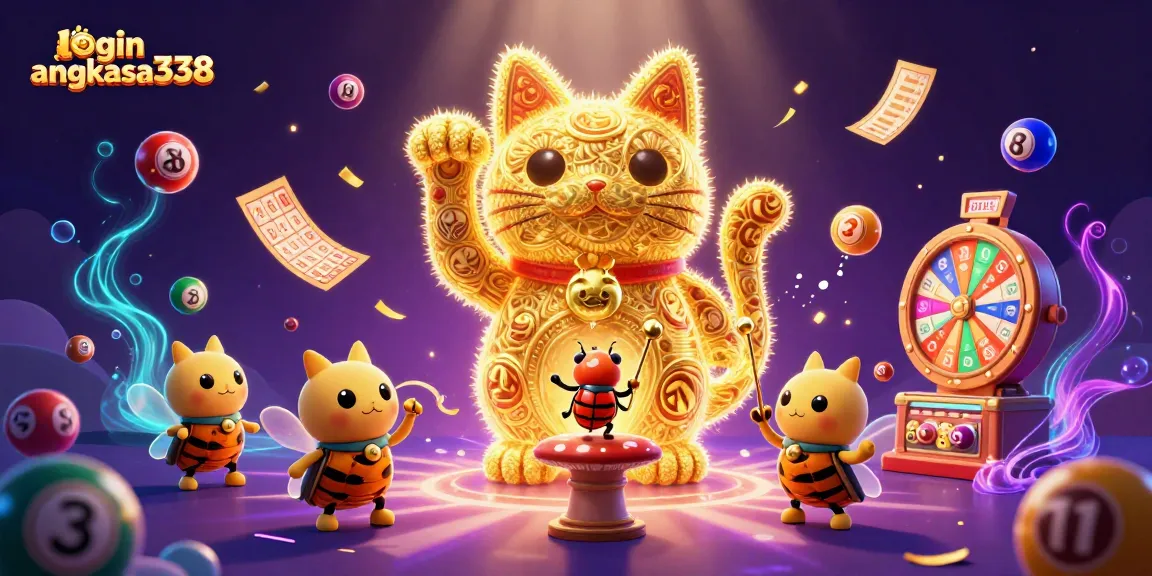 Experience login angkasa338 with a lively illustration of a lucky cat and vibrant casino elements.