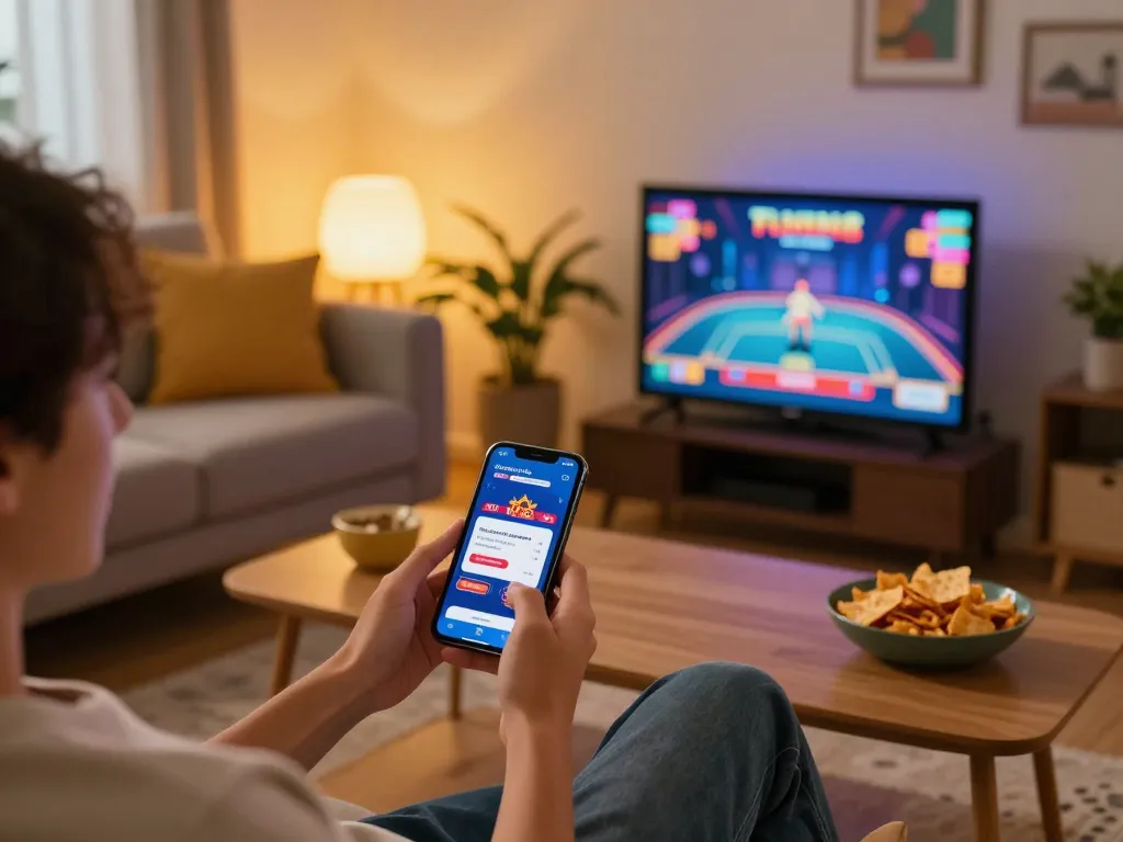 Engaging in mobile gaming on Fun88 app with immersive gameplay experience in a cozy atmosphere.