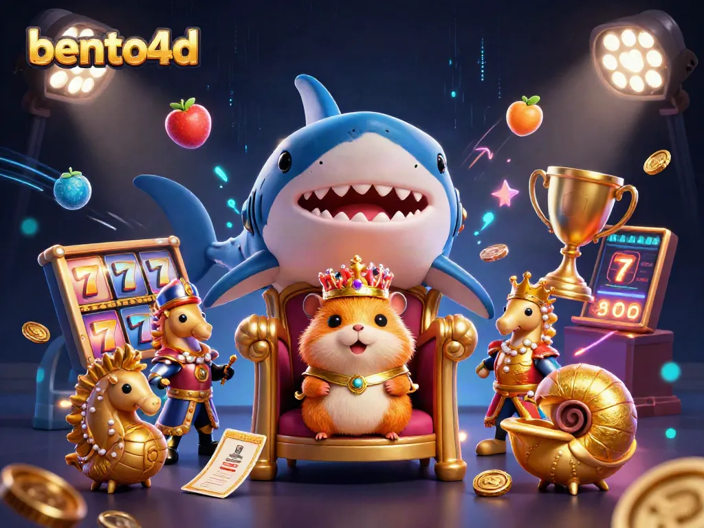 Experience thrilling slots with bento4d as the golden hamster king rules from a megalodon throne.