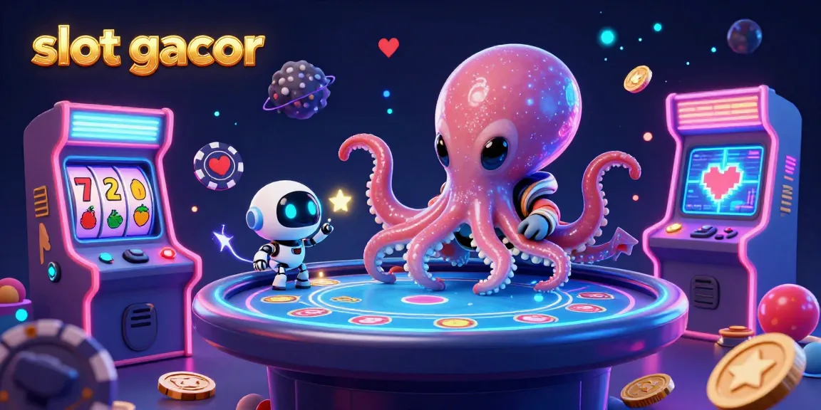 Engage in thrilling slot gacor adventures with a vibrant alien octopus at a cosmic poker table.