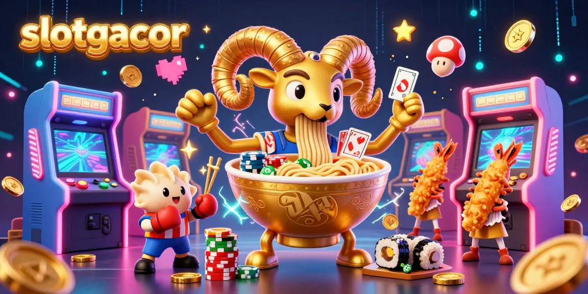 Slotgacor memperlihatkan ramen raksasa yang bersaing dalam permainan kasino dengan suasana penuh warna dan karakter unik.