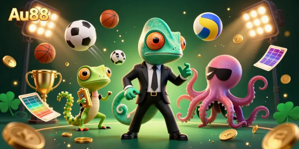 Experience Au88's vibrant casino atmosphere with dynamic characters and thrilling game elements.
