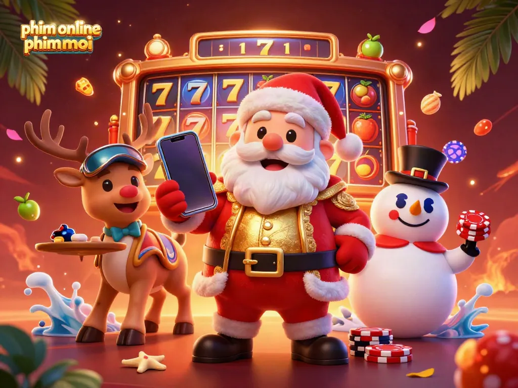 Experience thrilling gameplay with 'phim online phimmoi' captured in a lively casino illustration featuring Santa and his casino friends.