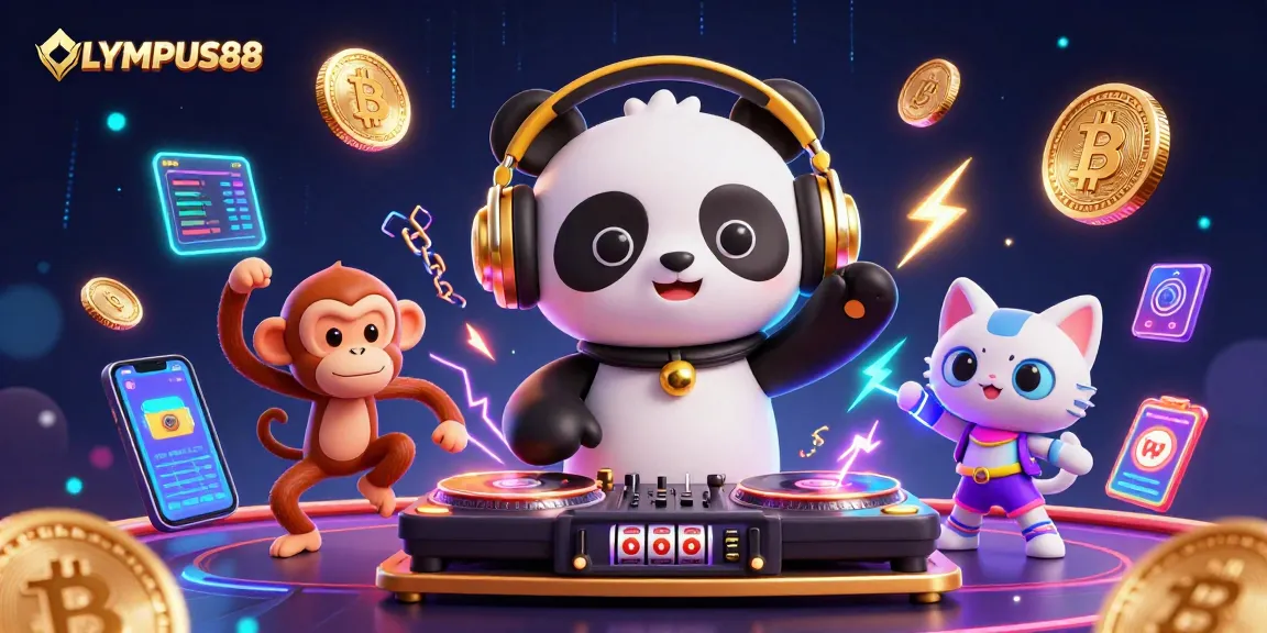 Join the fun at OLYMPUS88 with vibrant casino characters spinning, dancing, and winning!