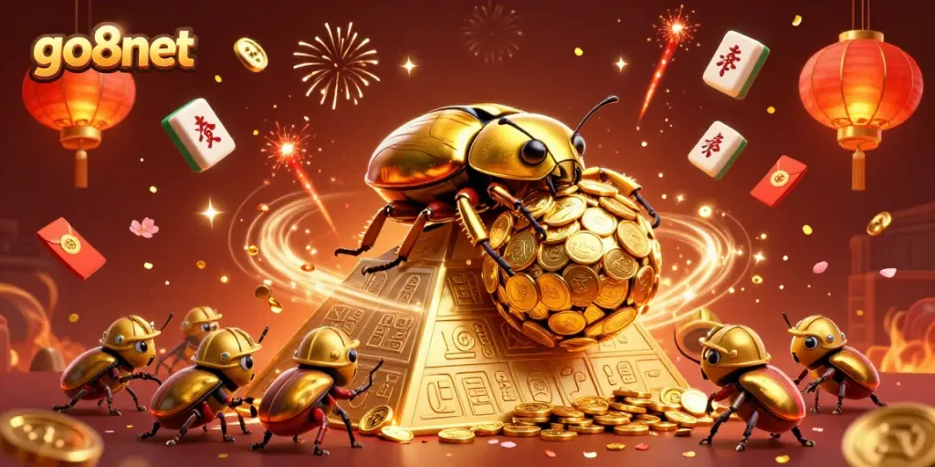 Experience the dynamic thrill of go8net with gold rolling action and vibrant casino symbols!