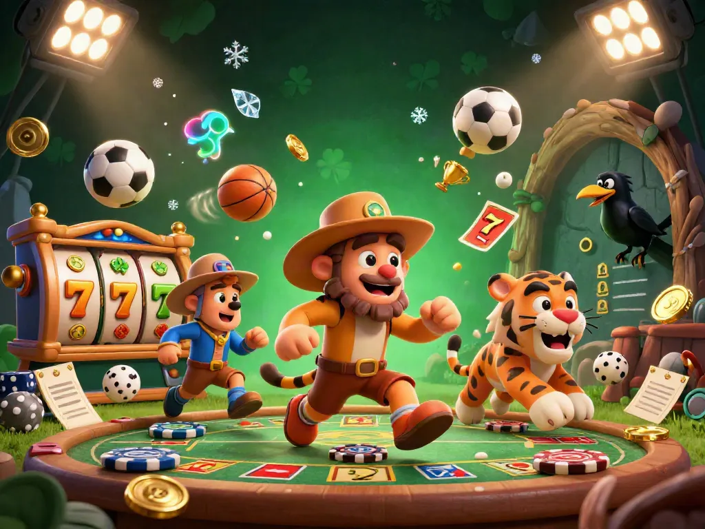 LUCUBET features a prehistoric casino with cavemen and a sabertooth tiger, surrounded by dynamic gaming elements.
