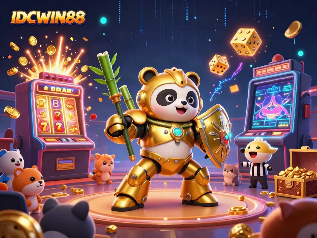 Experience excitement at IDCWIN88 with a vibrant casino scene showcasing colorful games and interactive elements.