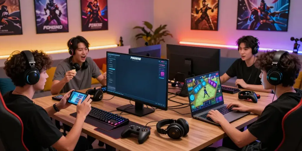 Pengalaman seru bermain di POHON4D dengan kelompok pemain yang antusias di ruang gaming.