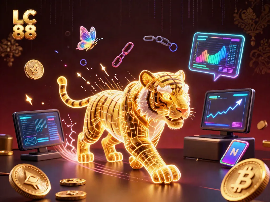 Experience the thrill of LC 88 with vibrant 3D casino elements and a digital golden tiger.