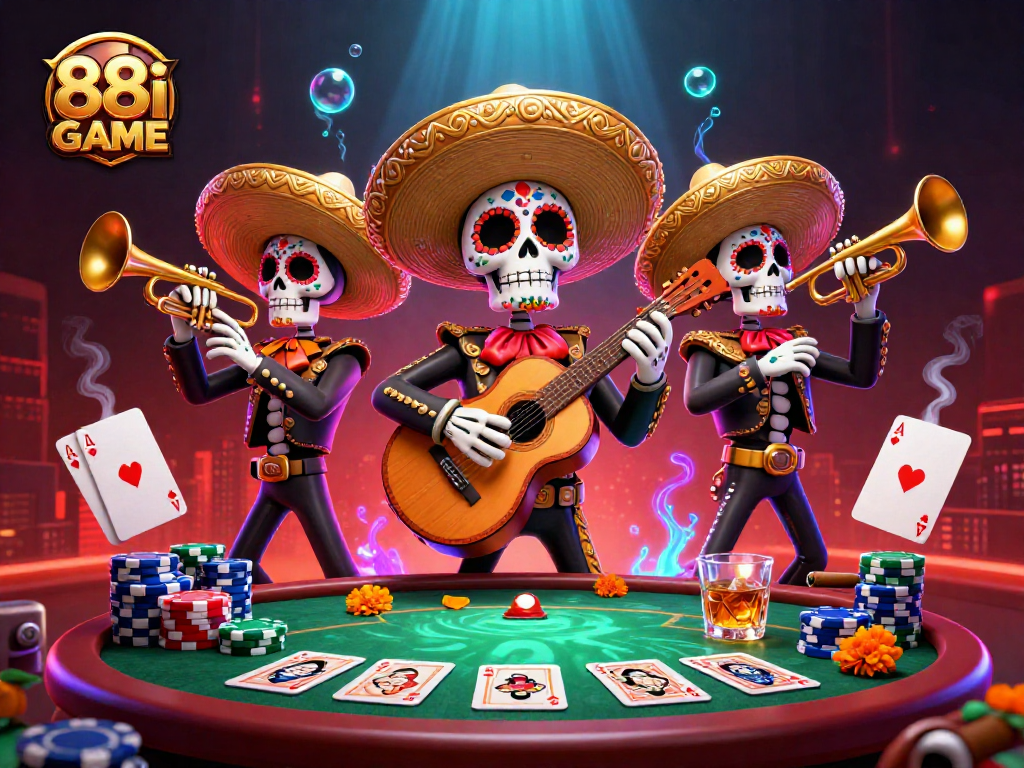 Experience the excitement of 88i GAME with a vibrant mariachi band and poker elements.