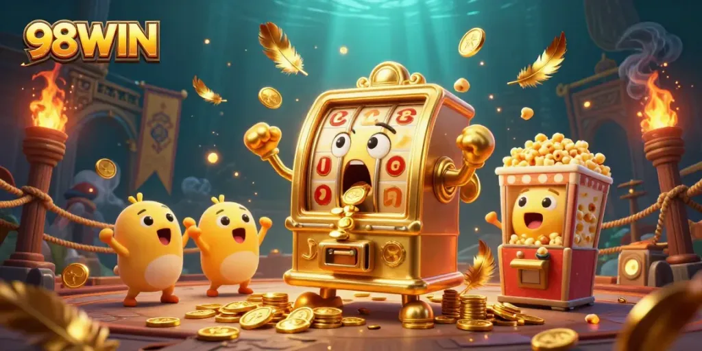 Watch the 98WIN slot machine celebrating its jackpot win with cheering baby slots.