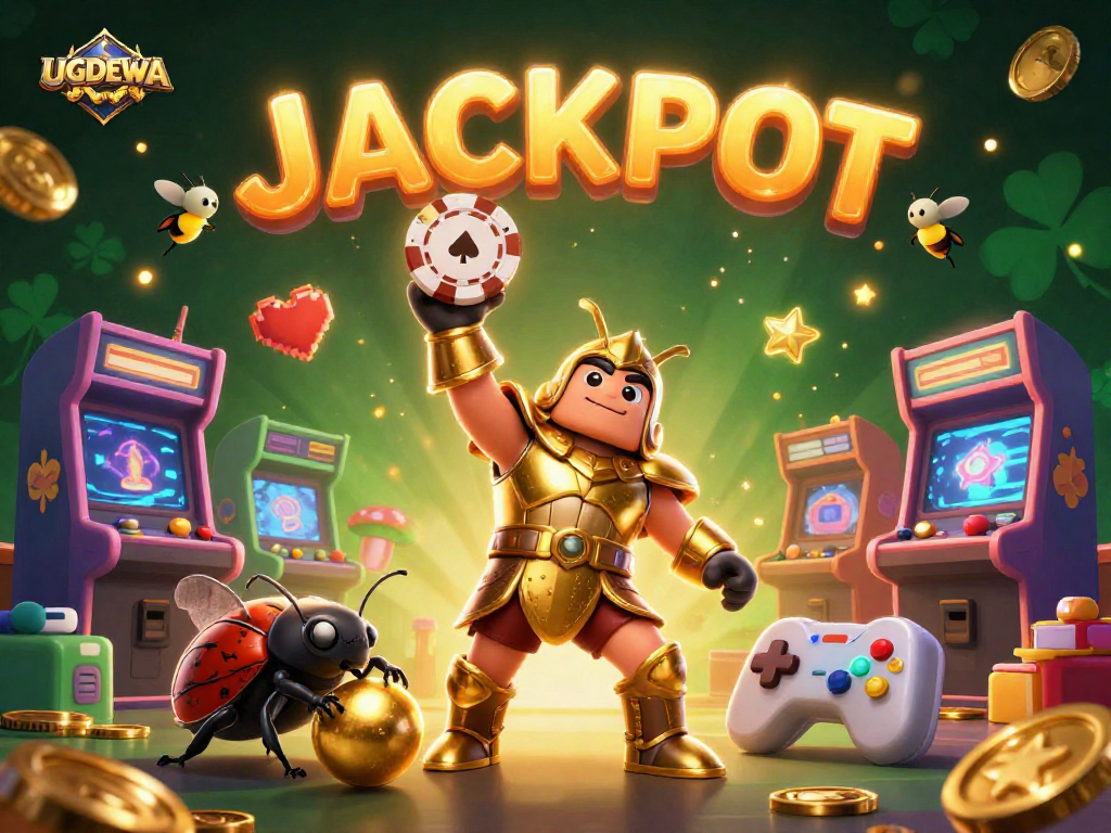 Join UGDEWA to win with luck and strategy, featuring a winning beetle and casino elements.