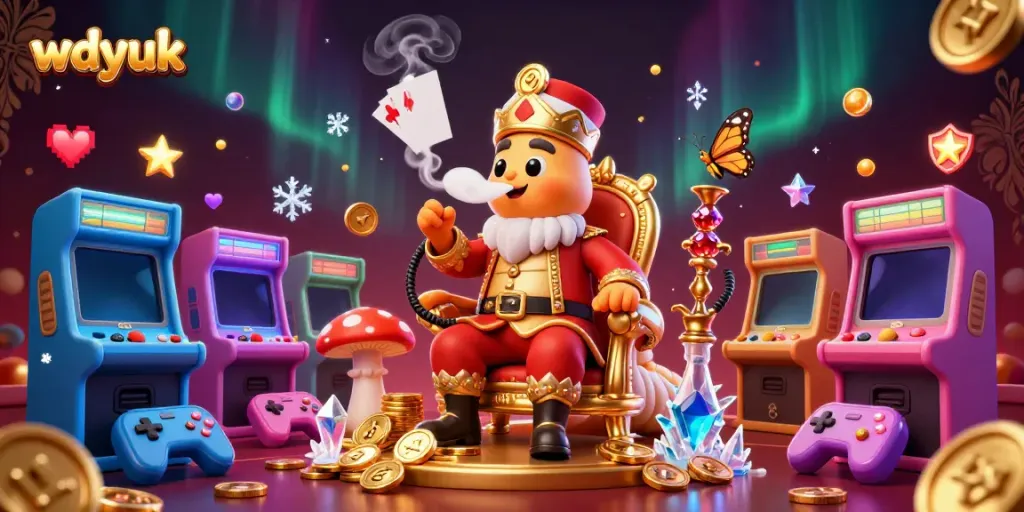 Engage in thrilling wagering with WDYUK's vibrant casino scene featuring poker symbols and gold coins.