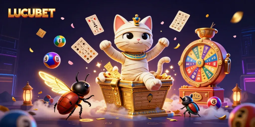 Experience thrilling gameplay at LUCUBET with colorful lottery balls and vibrant casino elements.