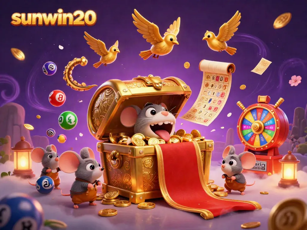 Experience the thrill of winning at sunwin20 with a vibrant casino-themed illustration showcasing playful elements.