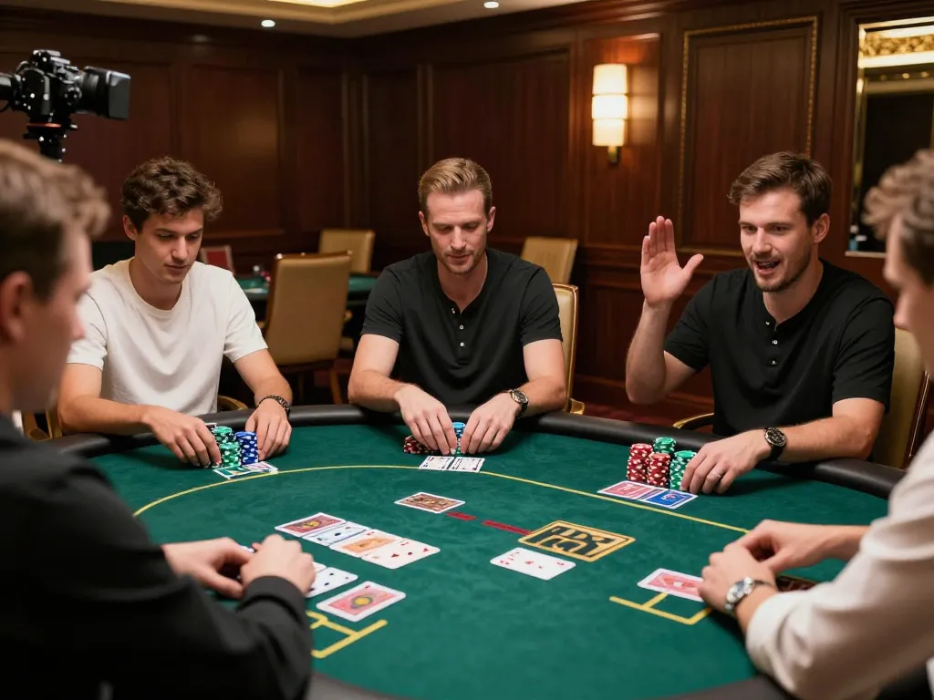 Players strategizing and competing in a thrilling poker game at SIS4D's luxury casino.