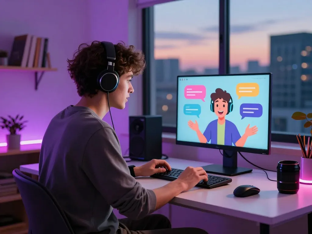 Engaging AI 18+ chat environment with vibrant lighting and character interactions.