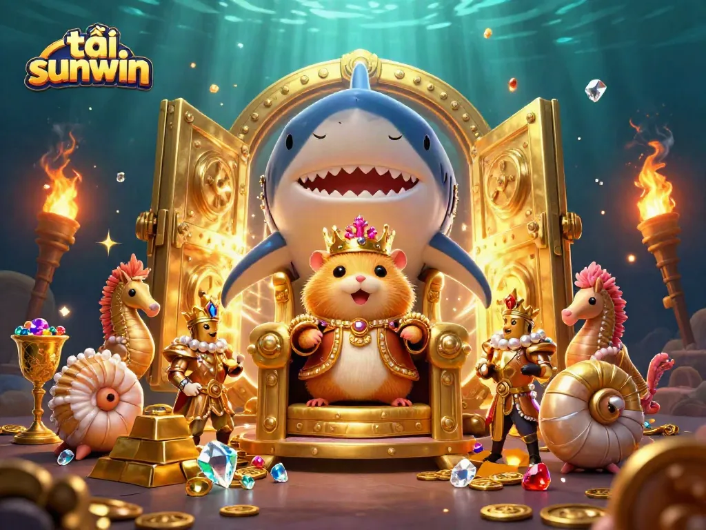 Experience thrilling moments with tải sunwin as the golden hamster king rules his treasure-filled realm surrounded by dazzling gems and royalty.