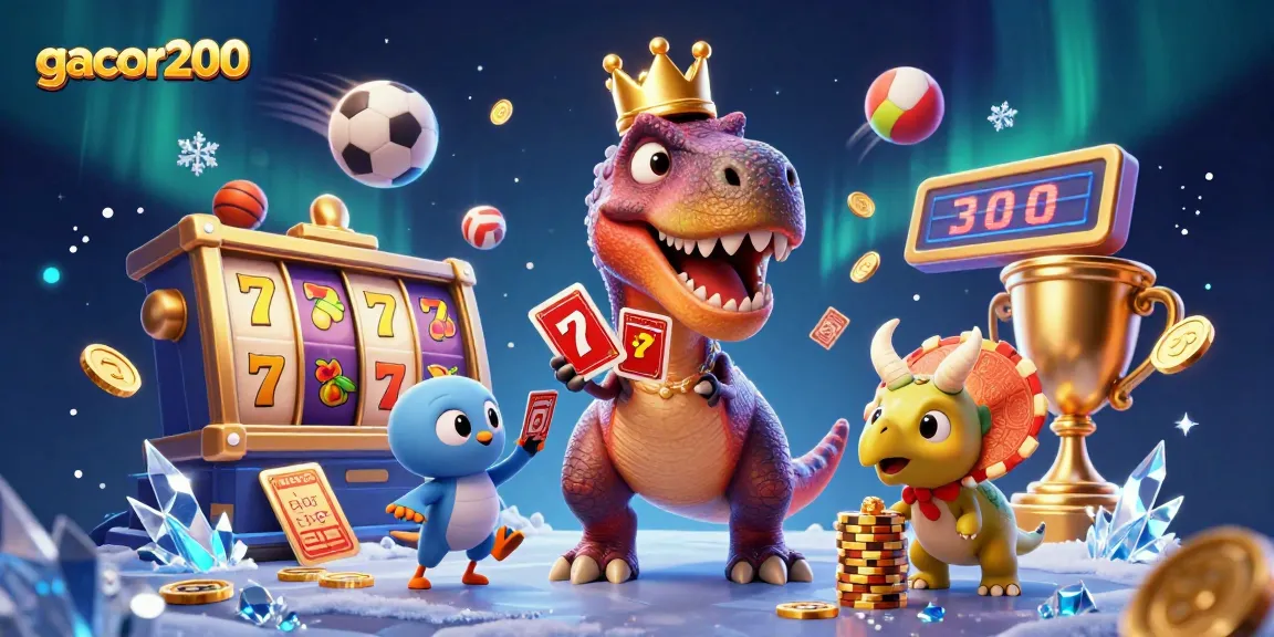 Permainan gacor200 dengan T-Rex dan triceratops beraksi gembira di dunia slot.