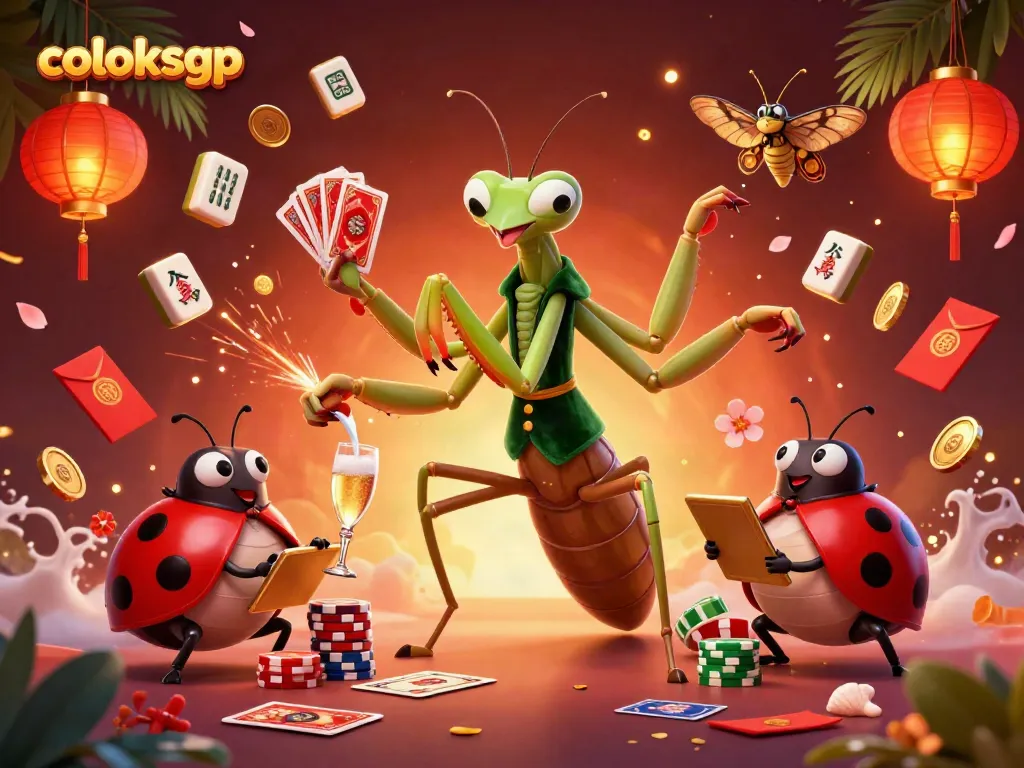 Gambarkan suasana kasino online COLOKSGP di perangkat mobile dengan ilustrasi karakter unik dan elemen perjudian.